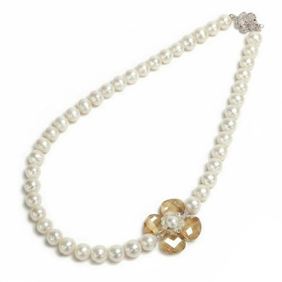 大粒 淡水パール ネックレス スワロフスキー お花 淡水真珠 9mm ブラック シャンパンゴールド クリスマス ギフトに プレゼントに |  | 03