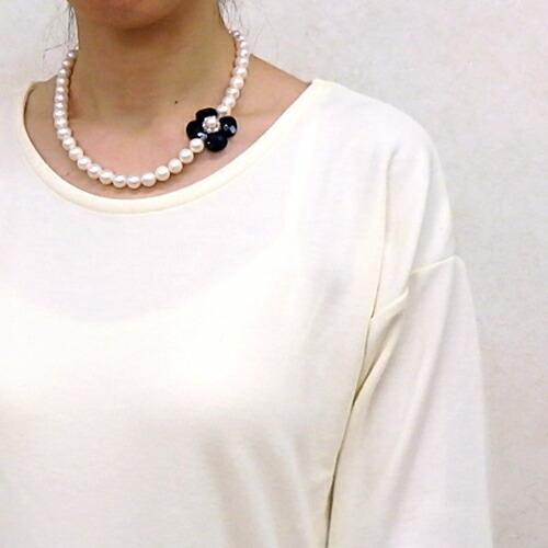 大粒 淡水パール ネックレス スワロフスキー お花 淡水真珠 9mm ブラック シャンパンゴールド クリスマス ギフトに プレゼントに |  | 04