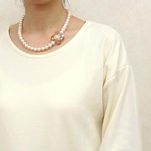 大粒 淡水パール ネックレス スワロフスキー お花 淡水真珠 9mm ブラック シャンパンゴールド クリスマス ギフトに プレゼントに |  | 05