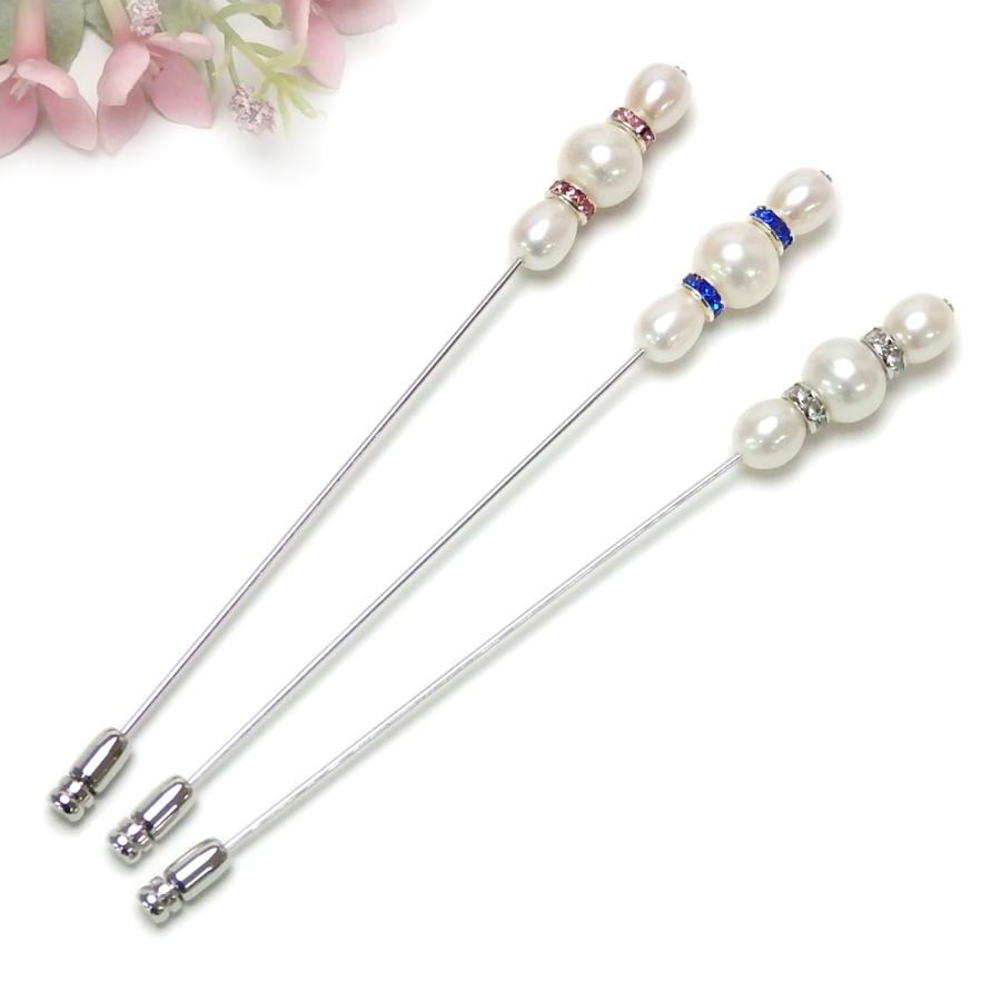 メール便 スマート パール ハットピン ショールピン 淡水真珠 淡水パール ブローチ ロンデル クリスタル ビジュー シルバー色 パール |  | 01