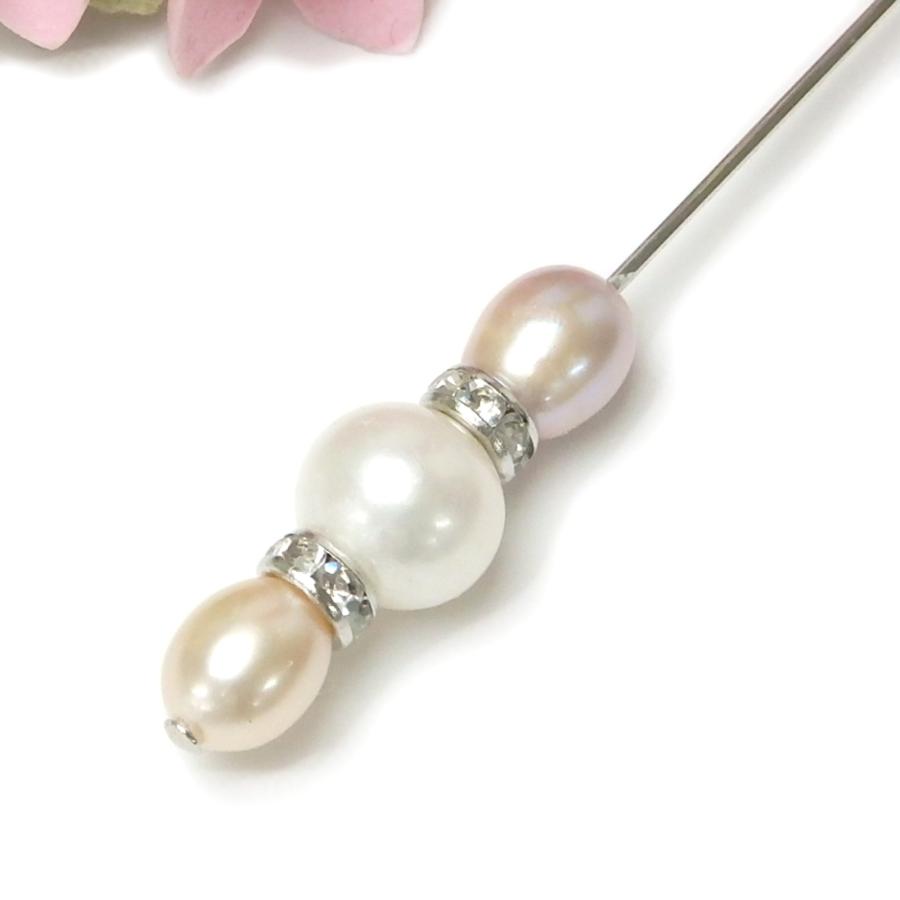 メール便 スマート パール ハットピン ショールピン 淡水真珠 淡水パール ブローチ ロンデル クリスタル ビジュー シルバー色 パール |  | 02