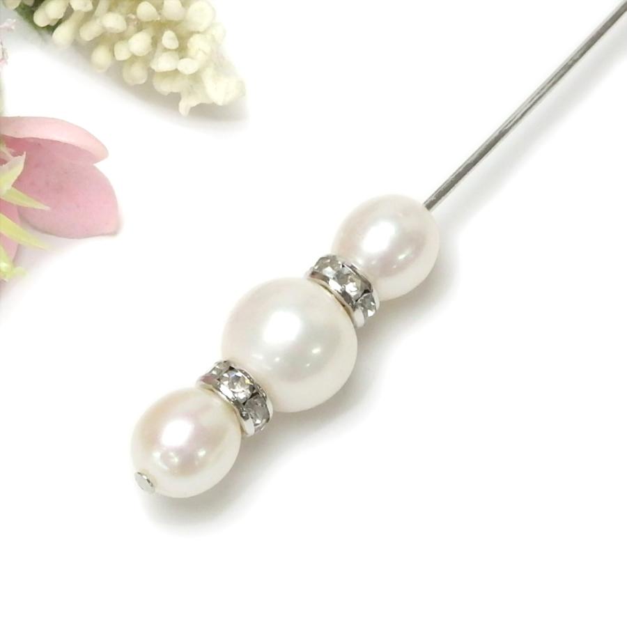 メール便 スマート パール ハットピン ショールピン 淡水真珠 淡水パール ブローチ ロンデル クリスタル ビジュー シルバー色 パール |  | 04