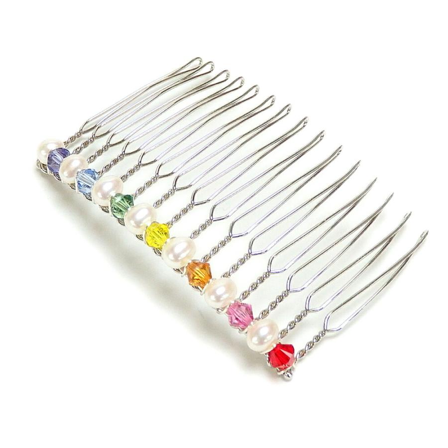 ヘアコーム 七色 厄除け 開運 スワロフスキー 淡水パール ヘアアクセサリー 淡水真珠 虹 髪飾り ヘアーコーム かんざし くしタイプ ヘッドドレス レインボー |  | 01