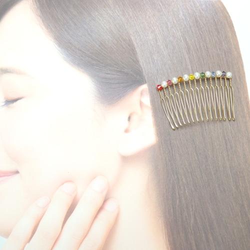 ヘアコーム 七色 厄除け 開運 スワロフスキー 淡水パール ヘアアクセサリー 淡水真珠 虹 髪飾り ヘアーコーム かんざし くしタイプ ヘッドドレス レインボー |  | 03