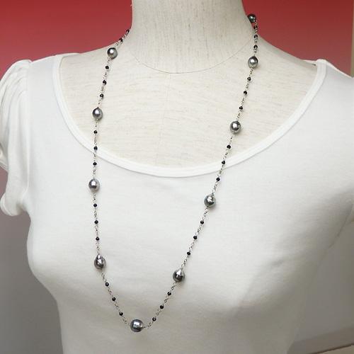 南洋真珠 ブラックスピネル ステーション ロング ネックレス 南洋 黒蝶 バロック パール | 