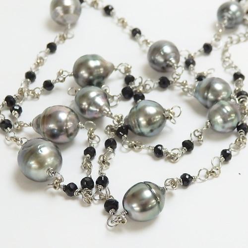 南洋真珠 ブラックスピネル ステーション ロング ネックレス 南洋 黒蝶 バロック パール |  | 01