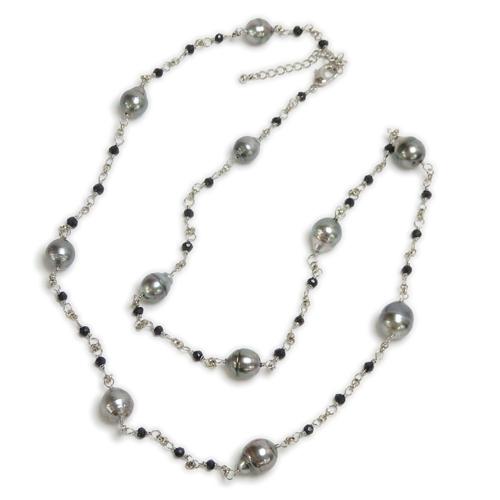 南洋真珠 ブラックスピネル ステーション ロング ネックレス 南洋 黒蝶 バロック パール |  | 02