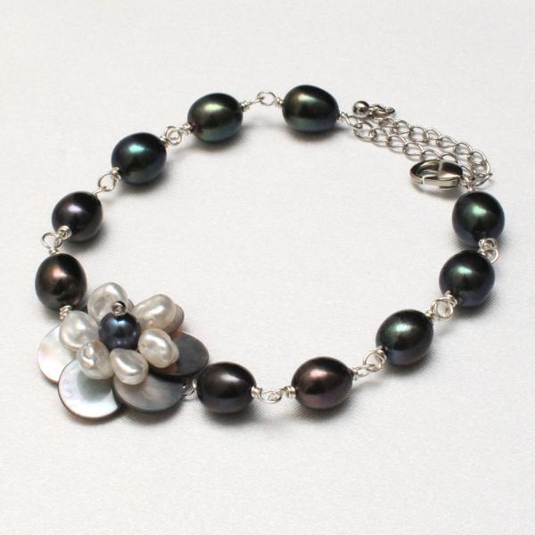 メール便 シェルフラワー パール ブレスレット 淡水真珠 貝 シェル 花 バロックパール ケシパール バレンタイン ギフトに プレゼントに |  | 02