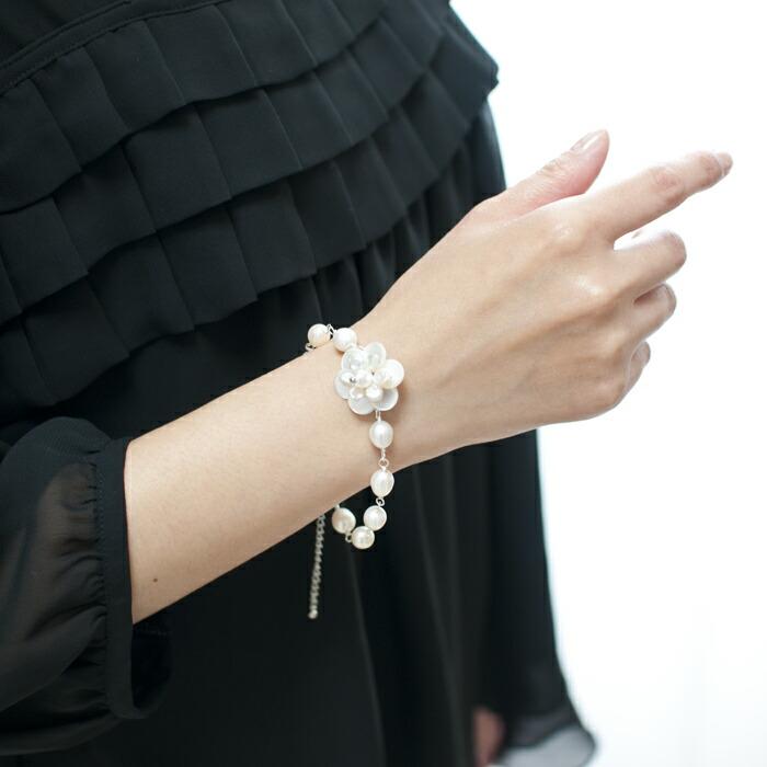 メール便 シェルフラワー パール ブレスレット 淡水真珠 貝 シェル 花 バロックパール ケシパール バレンタイン ギフトに プレゼントに |  | 03