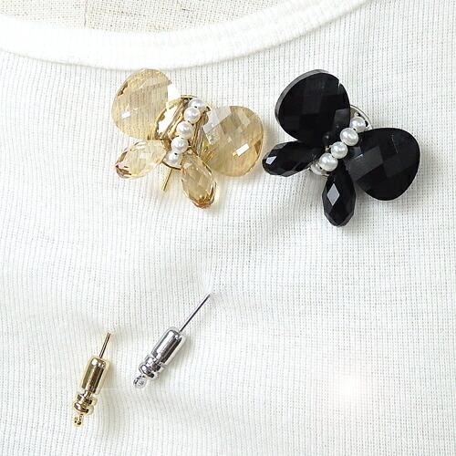 メール便 ちょうちょ リボン ハットピン スワロフスキー 淡水真珠 ショールピン パール ストール留め スカーフ留め 淡水パール ブローチ | 