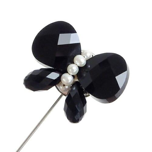 メール便 ちょうちょ リボン ハットピン スワロフスキー 淡水真珠 ショールピン パール ストール留め スカーフ留め 淡水パール ブローチ |  | 02