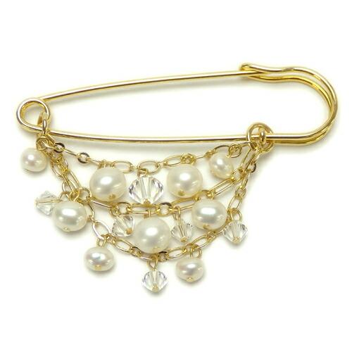 じゃらじゃら 淡水パール & スワロフスキー カブトピン ブローチ 真珠 ショールピン ストールピン ゴールド シルバー |  | 02