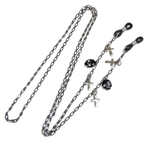 メール便 メガネチェーン ドクロマーク 十字架 スカル ＆ クロス 眼鏡 チェーン 骸骨 ゴスロリ 髑髏 メンズ 風水カラー 黒 ハロウィン termhalloween |  | 01