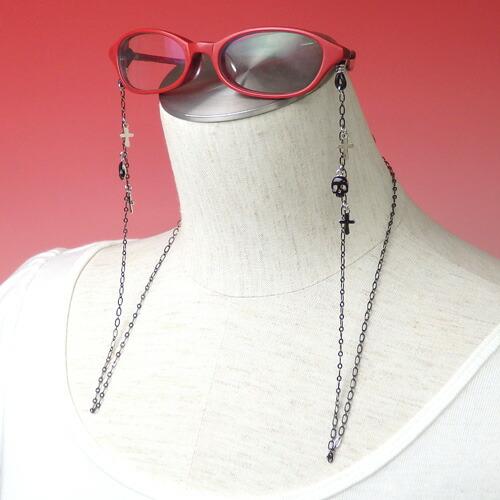 メール便 メガネチェーン ドクロマーク 十字架 スカル ＆ クロス 眼鏡 チェーン 骸骨 ゴスロリ 髑髏 メンズ 風水カラー 黒 ハロウィン termhalloween |  | 02