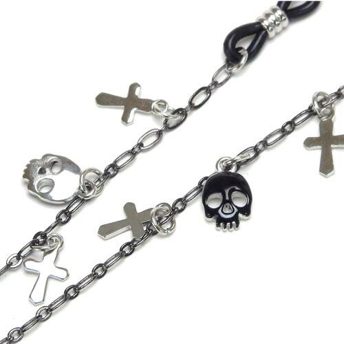 メール便 メガネチェーン ドクロマーク 十字架 スカル ＆ クロス 眼鏡 チェーン 骸骨 ゴスロリ 髑髏 メンズ 風水カラー 黒 ハロウィン termhalloween |  | 03