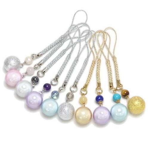 メール便 開運！ 水琴鈴 ＆ 天然石 根付 ストラップ キーホルダー 丸玉 ミュージックボール ハーモニーボール ガムランボール 鈴の音 の商品画像