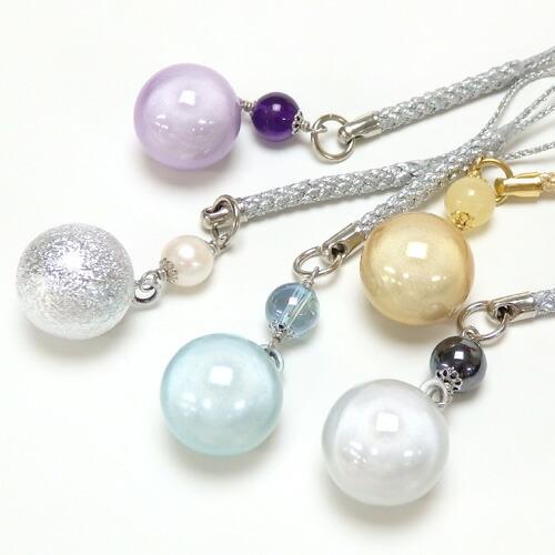 メール便 開運！ 水琴鈴 ＆ 天然石 根付 ストラップ キーホルダー 丸玉 ミュージックボール ハーモニーボール ガムランボール 鈴の音 |  | 02