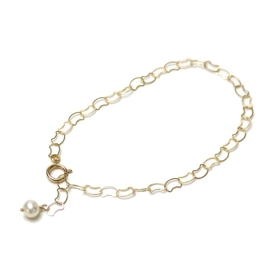 ブレスレット K10 10金 猫ちゃん チェーン 淡水パール 天然石 ねこ K10YG イエローゴールド cat ケース入り バレンタイン ギフトに プレゼントに |  | 01