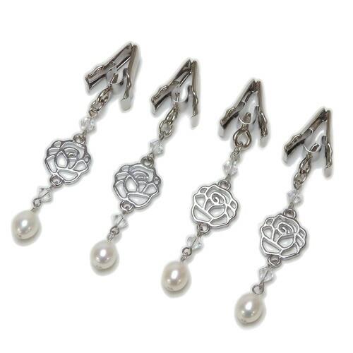 メール便 テーブルクロスウェイト ローズ ＆ パール 4個セット スワロフスキー テーブルクロスクリップ テーブルクリップ ワニグチ テーブルクロス飾り 薔薇 |  | 01