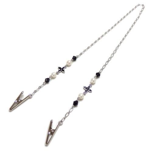 メール便 ナフキンクリップ ブラッククロス 淡水パール 帽子クリップ ハンカチクリップ 前掛けクリップ ナフキンホルダー ナプキンクリップ termhalloween | 