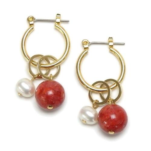 サンゴ パール フープ チェンジャブル ピアス 4WAY 淡水真珠 スポンジサンゴ 珊瑚 真珠 レディース ホワイトデー ギフトに プレゼントに 爆買 |  | 01