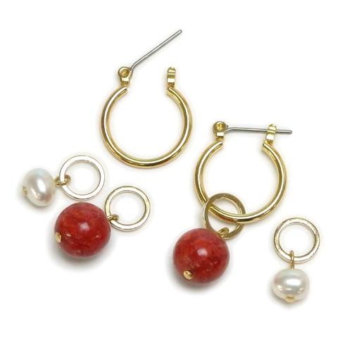 サンゴ パール フープ チェンジャブル ピアス 4WAY 淡水真珠 スポンジサンゴ 珊瑚 真珠 レディース ホワイトデー ギフトに プレゼントに 爆買 |  | 03