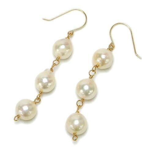 あこや バロック 真珠 K18 トリロジー フック ピアス レディース パール クリーム系 18金 イエローゴールド K18YG Ｋ18 クリスマス ギフトに プレゼントに | 