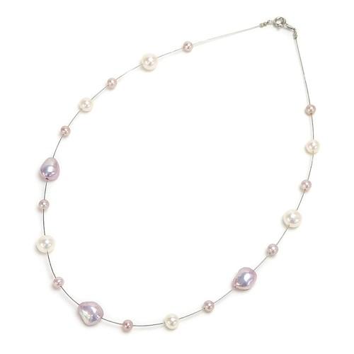 ピンク バロックパール  軽やか ステーション ワイヤー ネックレス 淡水真珠 淡水パール 真珠 バレンタイン ギフトに プレゼントに 爆買 |  | 01