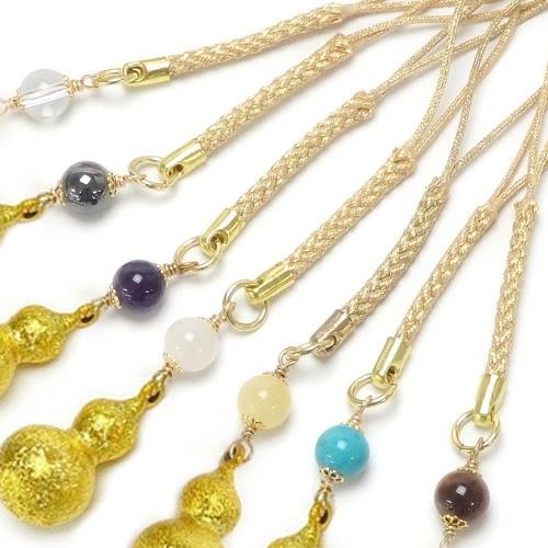 メール便 根付 ストラップ 開運 ひょうたん 水琴鈴 ＆ 天然石 金色 瓢箪 ミュージックボール キーホルダー ハーモニーボール ガムランボール 鈴の音 ヒョウタン |  | 01