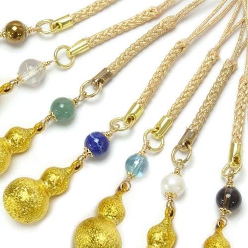 メール便 根付 ストラップ 開運 ひょうたん 水琴鈴 ＆ 天然石 金色 瓢箪 ミュージックボール キーホルダー ハーモニーボール ガムランボール 鈴の音 ヒョウタン |  | 02