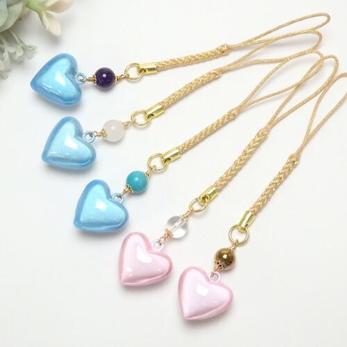 メール便 ハート 水琴鈴 ＆ 天然石 根付 ゴールド色 ストラップ キーホルダー ミュージックボール 風水 ハーモニーボール ガムランボール 鈴の音 根付け |  | 02