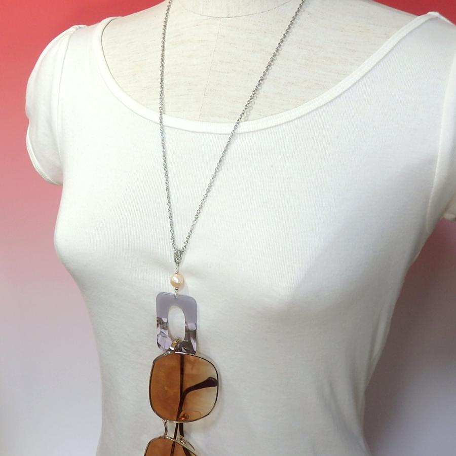 メール便 メガネホルダー マーブルスクエア バイカラー 淡水パール グラスホルダー ネックレス ペンダント サングラスかけ 老眼鏡 首掛け おしゃれ レディース |  | 06