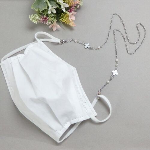 メール便 マスクチェーン 白いお花 ＆ パール マスクストラップ マスクコード マスク紐 マスクホルダー マスクネックストラップ 淡水パール スワロフスキー 爆買 |  | 03