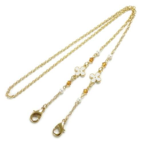 メール便 マスクチェーン ホワイトフラワー＆オレンジスワロフスキー＆パール マスクストラップ マスクコード マスク紐 マスクホルダー 爆買 |  | 02