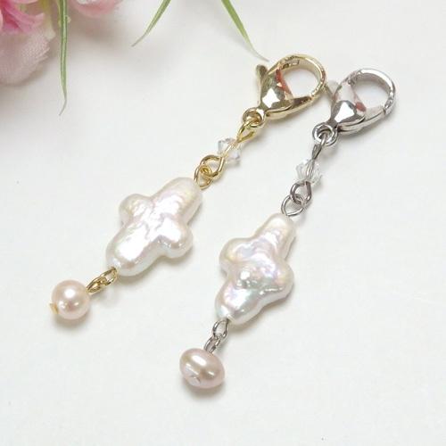 メール便 マスクチャーム バロック クロスパール スワロフスキー パール 淡水真珠 マスクアクセサリー チャーム カニカン金具 マスクピアス マスクジュエリー | 