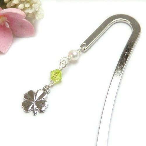 メール便 しおり ブックマーカー クローバー シトラスグリーン 七色 スワロフスキー 金属 メタル 四つ葉 シルバーカラー 栞 帯飾り 浴衣 着物 |  | 02