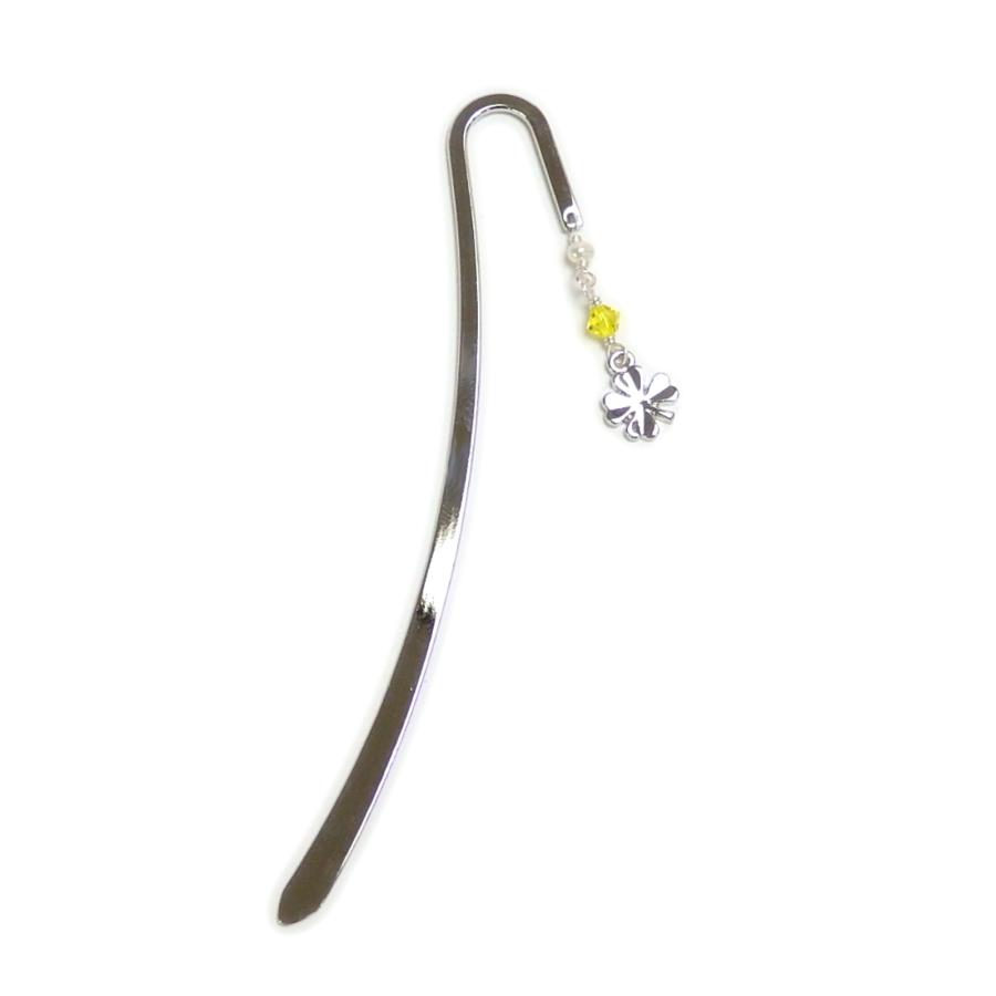 メール便 しおり ブックマーカー クローバー シトラスグリーン 七色 スワロフスキー 金属 メタル 四つ葉 シルバーカラー 栞 帯飾り 浴衣 着物 |  | 03