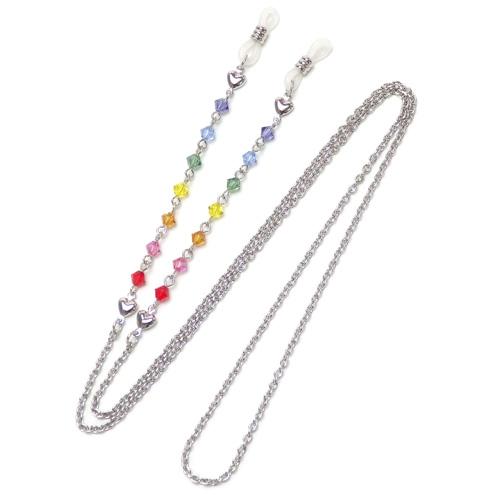 メール便 メガネチェーン 七色 厄除け スワロフスキー クリスタルビーズ 7色 レインボー 虹色 丸ビーズ ハート 星 スター 眼鏡チェーン 厄除 プレゼント |  | 06