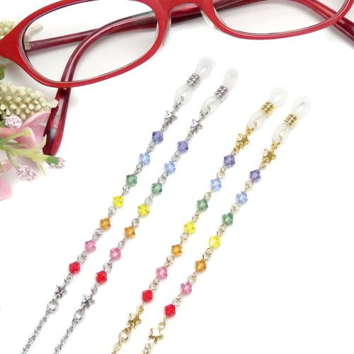 メール便 メガネチェーン 七色 厄除け スワロフスキー クリスタルビーズ 7色 レインボー 虹色 丸ビーズ ハート 星 スター 眼鏡チェーン 厄除 プレゼント |  | 07