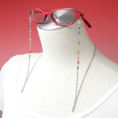 メール便 メガネチェーン 七色 厄除け スワロフスキー クリスタルビーズ 7色 レインボー 虹色 丸ビーズ ハート 星 スター 眼鏡チェーン 厄除 プレゼント |  | 08