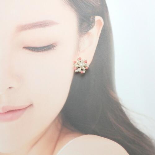 ピンク サンゴ 淡水真珠 フラワー ピアス イヤリング 淡水パール レディース 珊瑚 染 コーラル バレンタイン ギフトに プレゼントに |  | 01