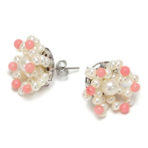 ピンク サンゴ 淡水真珠 フラワー ピアス イヤリング 淡水パール レディース 珊瑚 染 コーラル バレンタイン ギフトに プレゼントに |  | 02