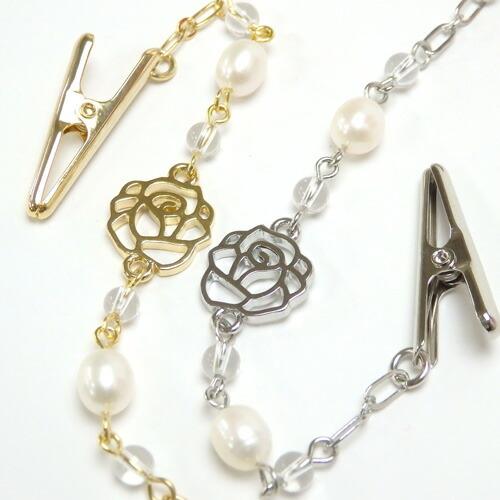 メール便 ショールクリップ 情熱の薔薇 ローズ 淡水パール 真珠 ストールクリップ ドレスクリップ シェイプレット 帽子クリップ レディース マスクバンド 爆買 | 