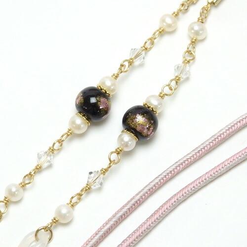 メール便 メガネチェーン 蒔絵 新漆 小 金箔 金粉 淡水パール スワロフスキー 正絹 組紐 シルク 眼鏡チェーン マスクチェーン chottowa チョトワ ちょとわ |  | 02