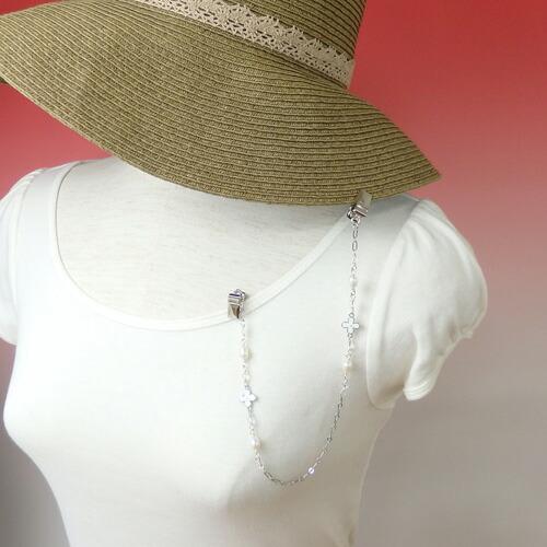 メール便 帽子クリップ お花とパール ロング パール 淡水真珠 帽子留め レディース ハットクリップ 帽子ホルダー ハットキーパー おしゃれ |  | 02