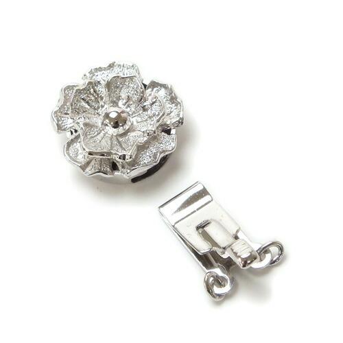 シルバー クラスプ 留め具 差し込み バラ SV製 2連ネックレス用 花 丸カン付き 銀製 925 ロジウムメッキ加工 クラスップ 留め金具 15mm |  | 01