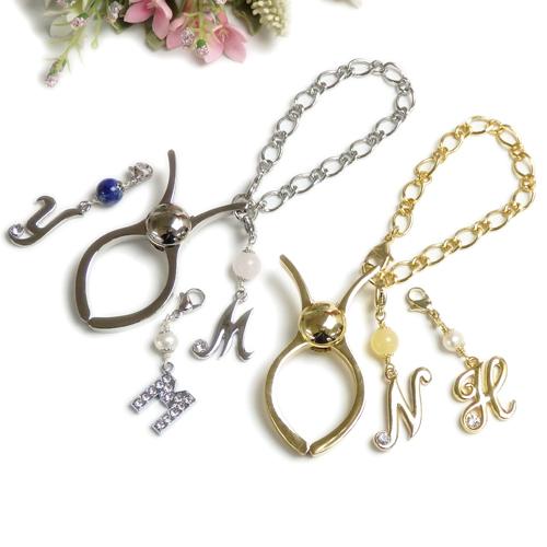 グローブホルダー フィガロチェーン アルファベット & 天然石 パール 手袋ホルダー 手袋クリップ イニシャル ローマ字 英文字 推し活 | 