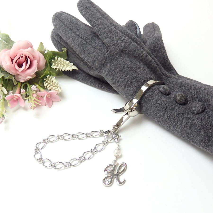グローブホルダー フィガロチェーン アルファベット & 天然石 パール 手袋ホルダー 手袋クリップ イニシャル ローマ字 英文字 推し活 |  | 08