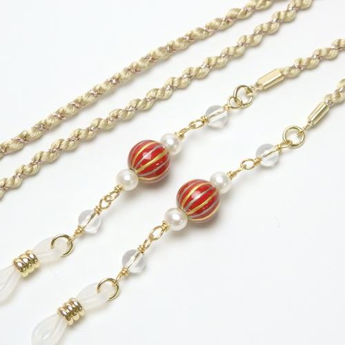 メール便 メガネチェーン 蒔絵 新漆 しましま 手毬 金粉 淡水パール 水晶 正絹 組紐 シルク 眼鏡チェーン マスクチェーン ちょと和 chottowa チョトワ ちょとわ |  | 01