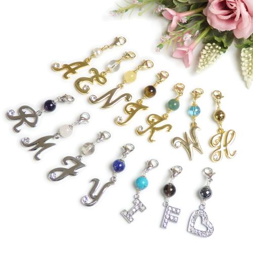 グローブホルダー アンカーチェーン 大 アルファベット ＆ 天然石 パール マリンチェーン 手袋ホルダー 手袋クリップ イニシャル ローマ字 英文字 |  | 07